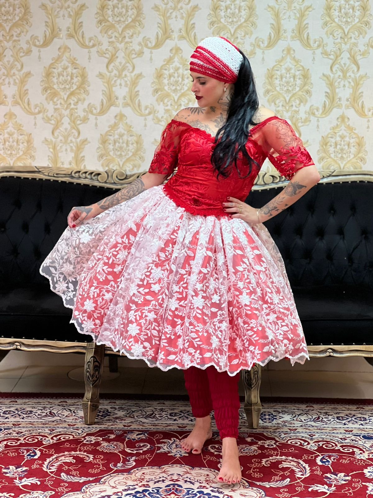 Saia Luxo Curta Vermelho/Bco 187