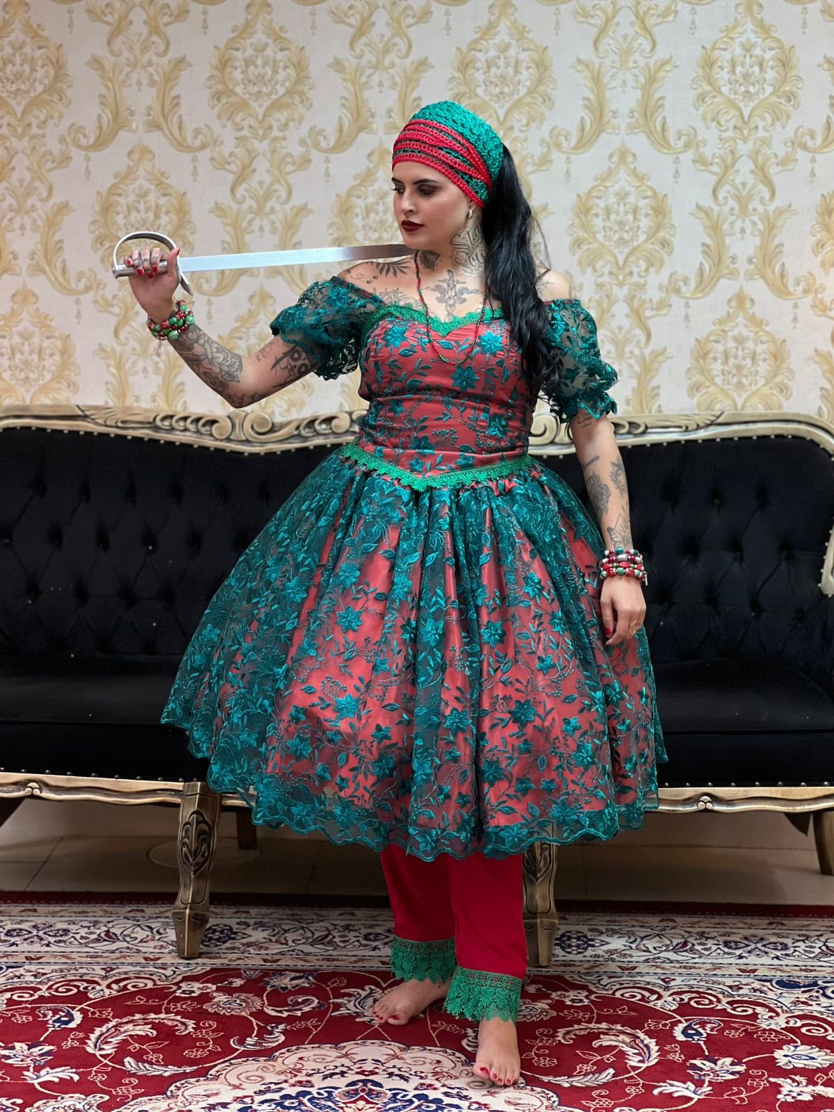 Saia Luxo Curta Vermelho/Verde 199