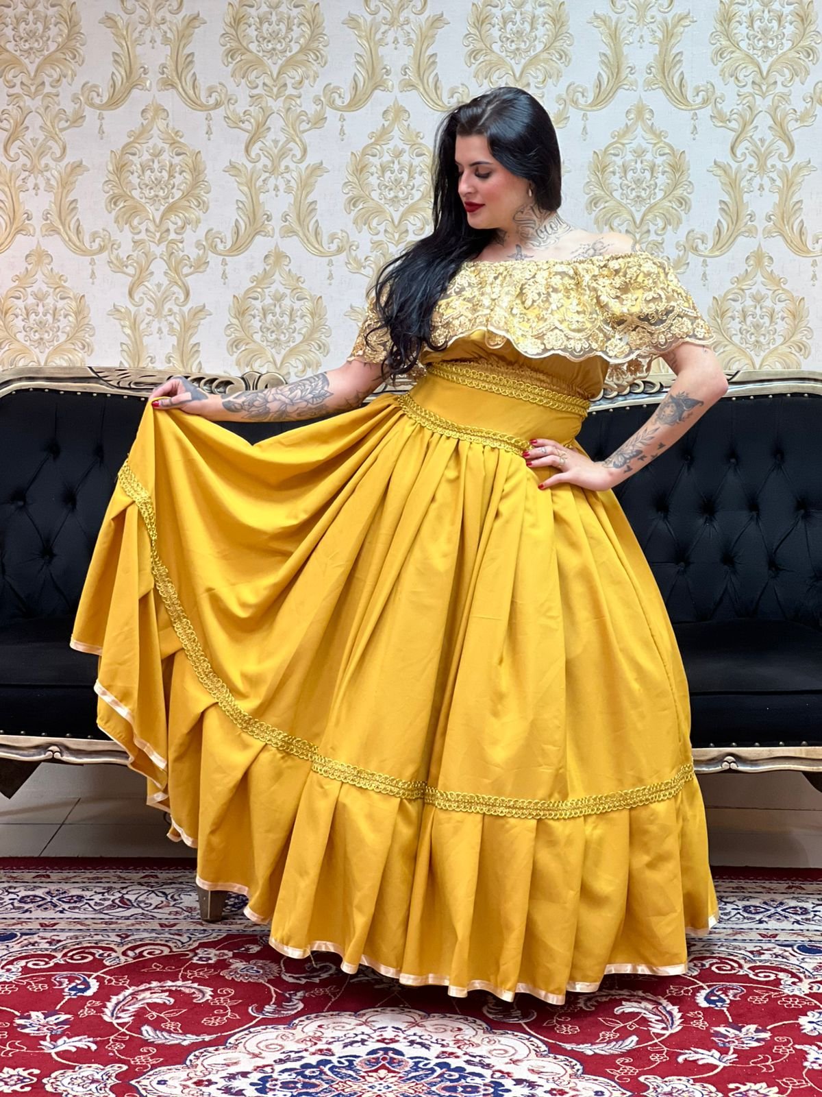 Saia 1 Babado Longa Dourada 387