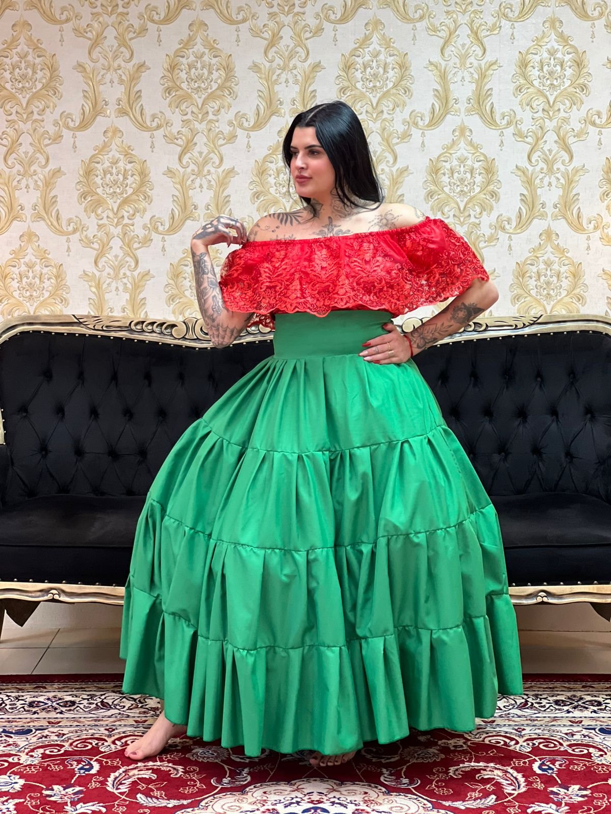 Saia Gomos Oxfor Longa Verde Bandeira 658