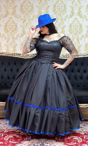 Saia 1 Babado Longa Preto/Azulão 2409