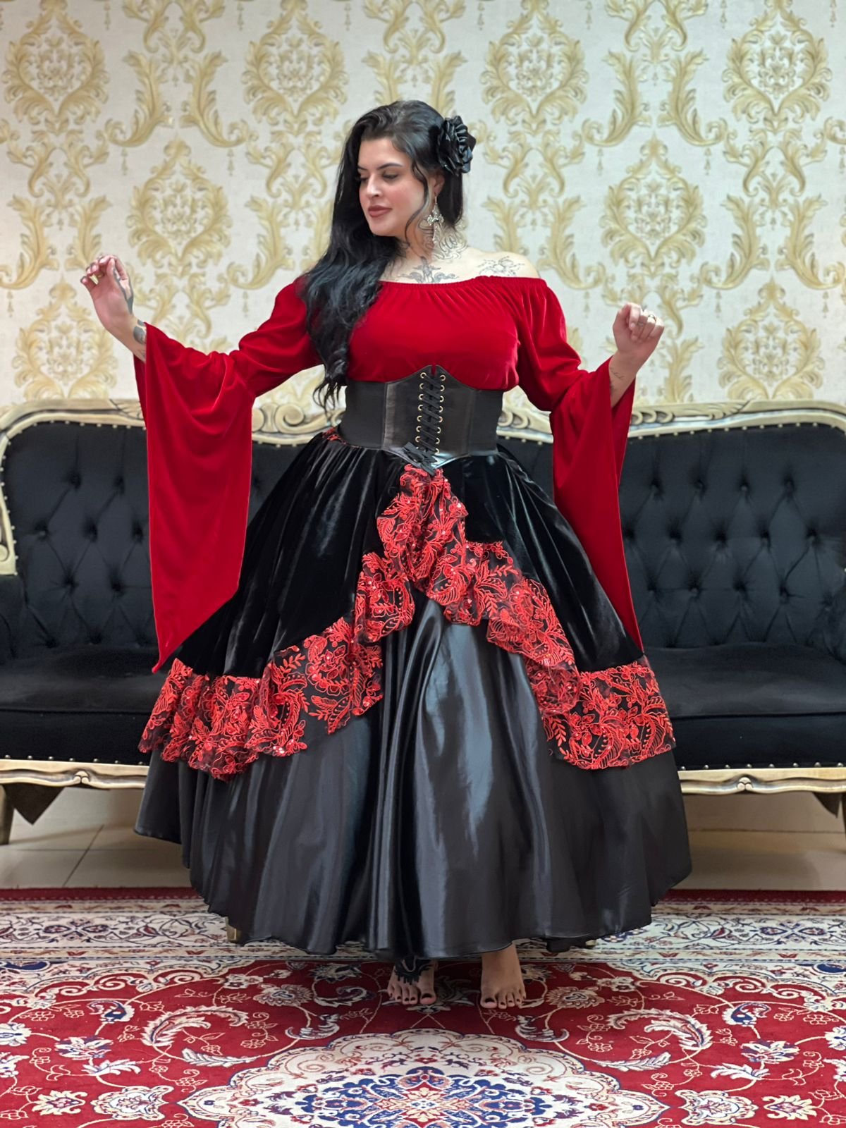 Blusa Mangão Veludo Vermelho 152