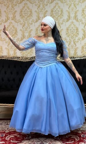 Saia Voal Longa Azul Turquesa 409