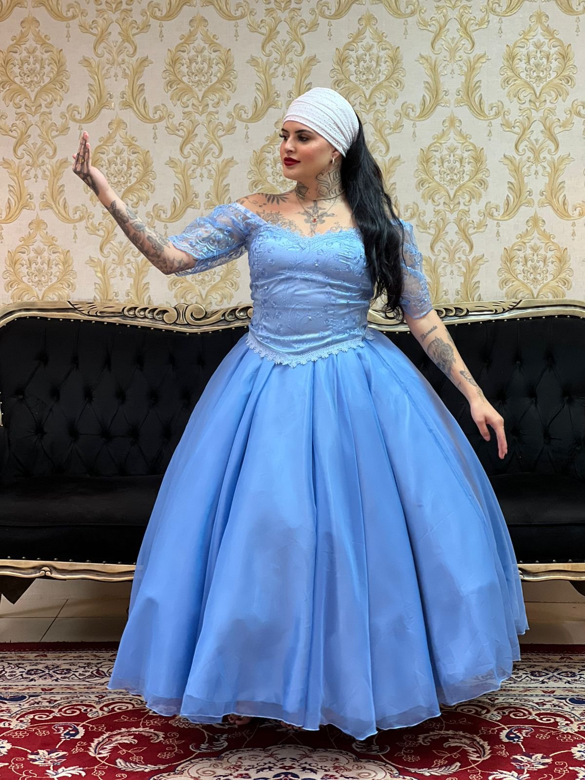 Saia Voal Longa Azul Turquesa 409