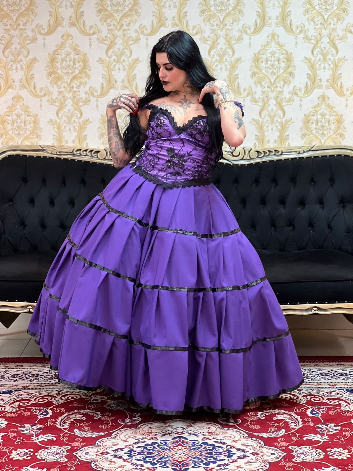Saia Gomos Oxfor Longa Roxo/Pto 2520
