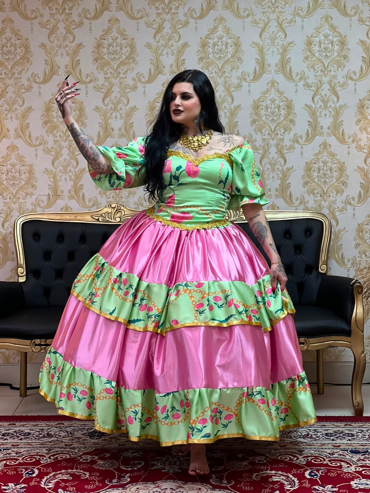 Saia Yasmin Rosa/Verde 8718
