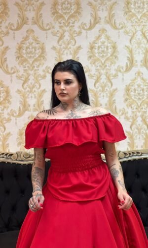 Blusa Babado Oxfor Vermelho 107
