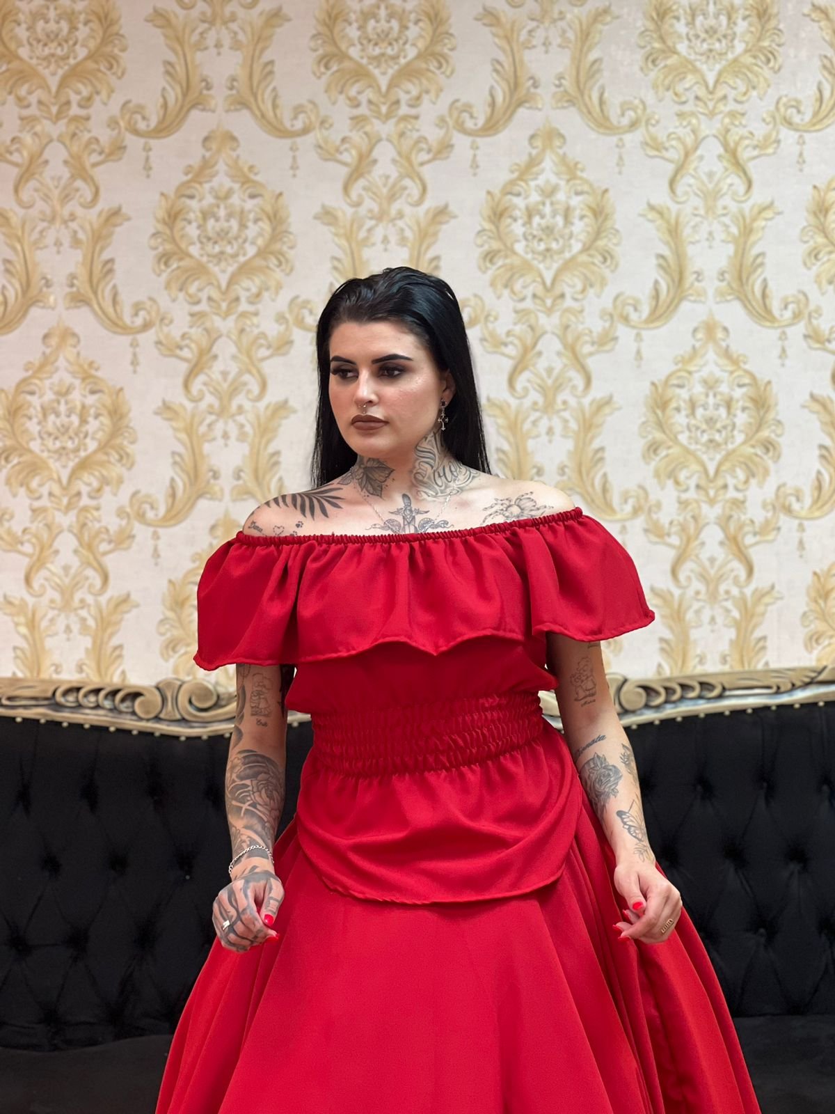 Blusa Babado Oxfor Vermelho 107