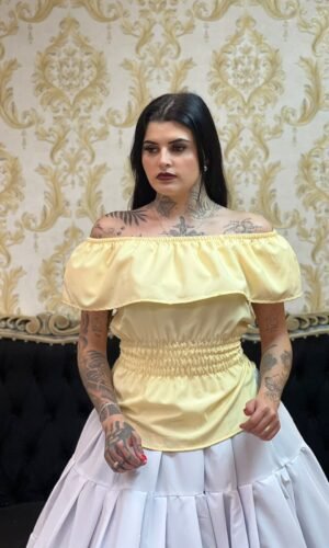Blusa Babado Oxfor Amarelo Claro 322