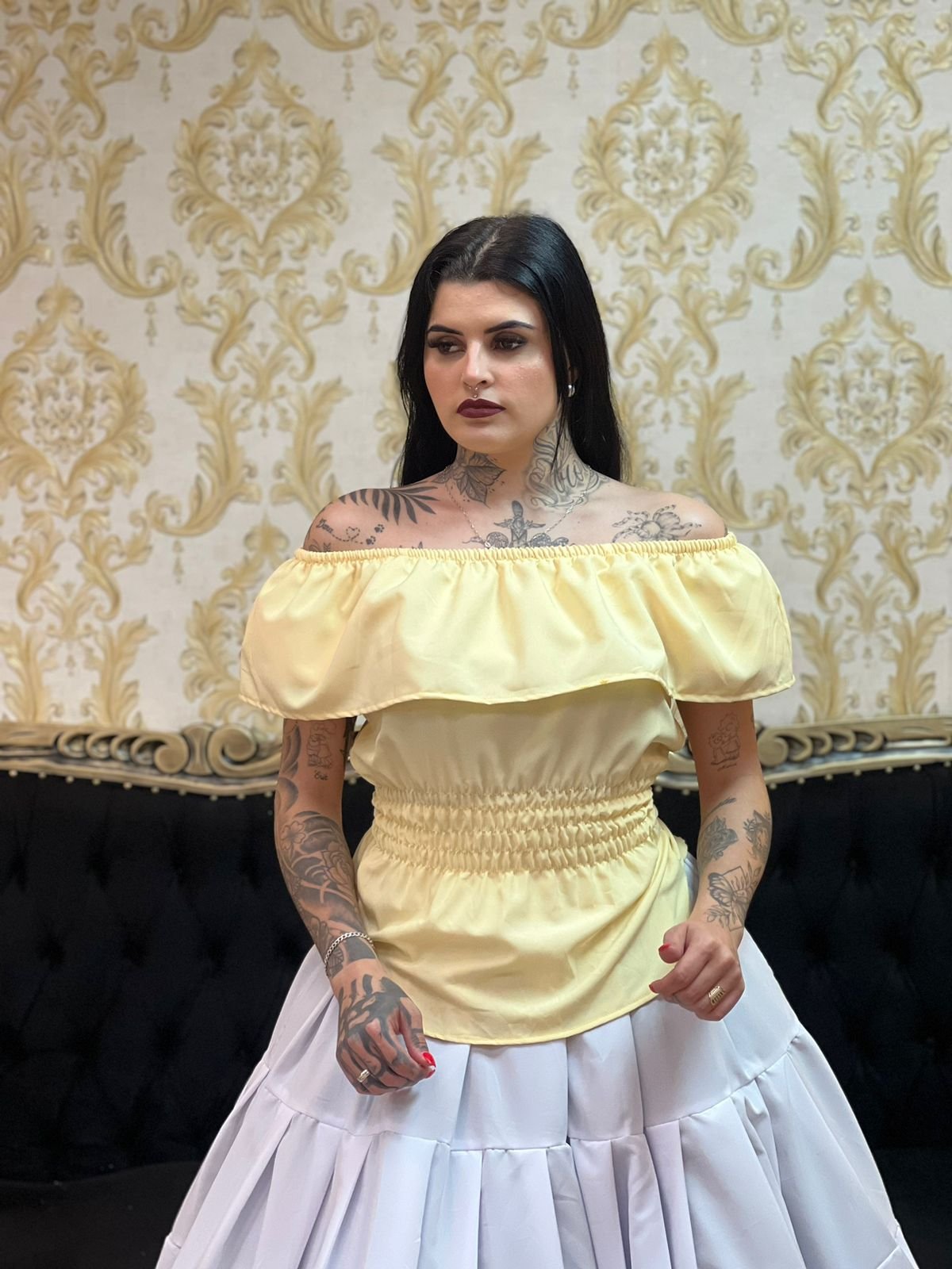 Blusa Babado Oxfor Amarelo Claro 322