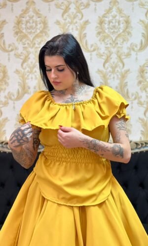 Blusa Babado Oxfor Dourada 364