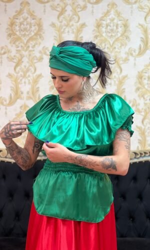 Blusa Babado Cetim Verde 602