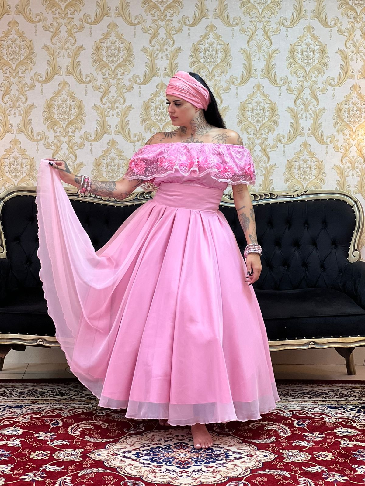 Saia Voal Longa Rosa 706