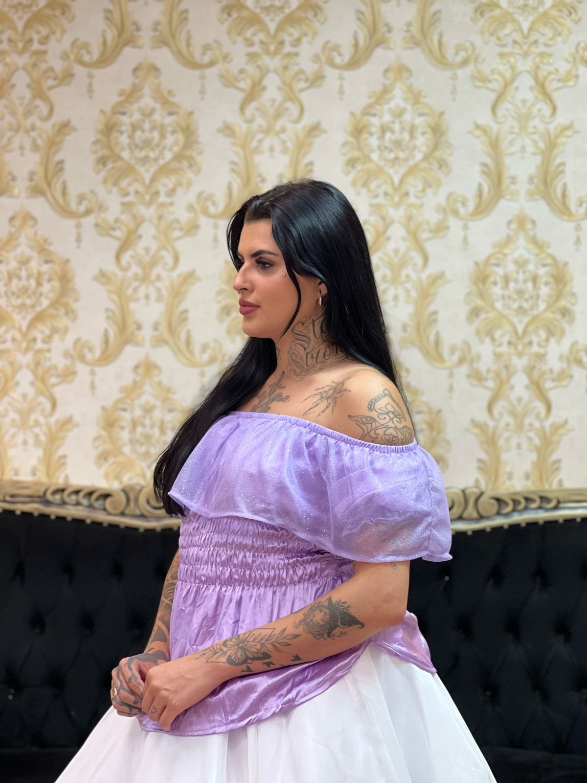 Blusa Babado Brilho Lilás 503