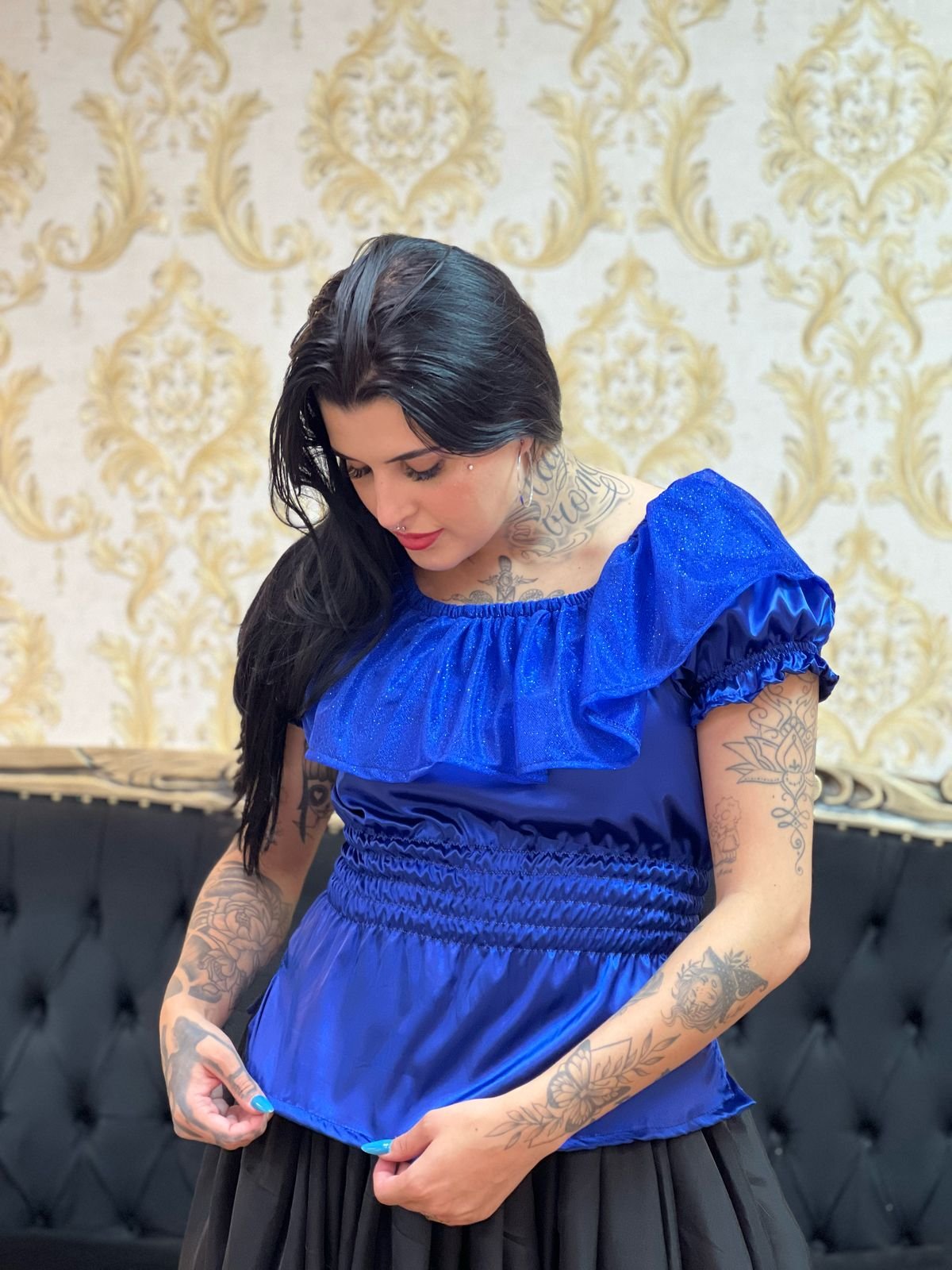 Blusa Babado Brilho Azulão 456