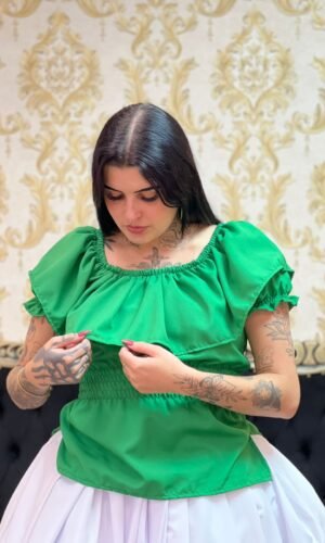 Blusa Babado Oxfor Verde Bandeira 618