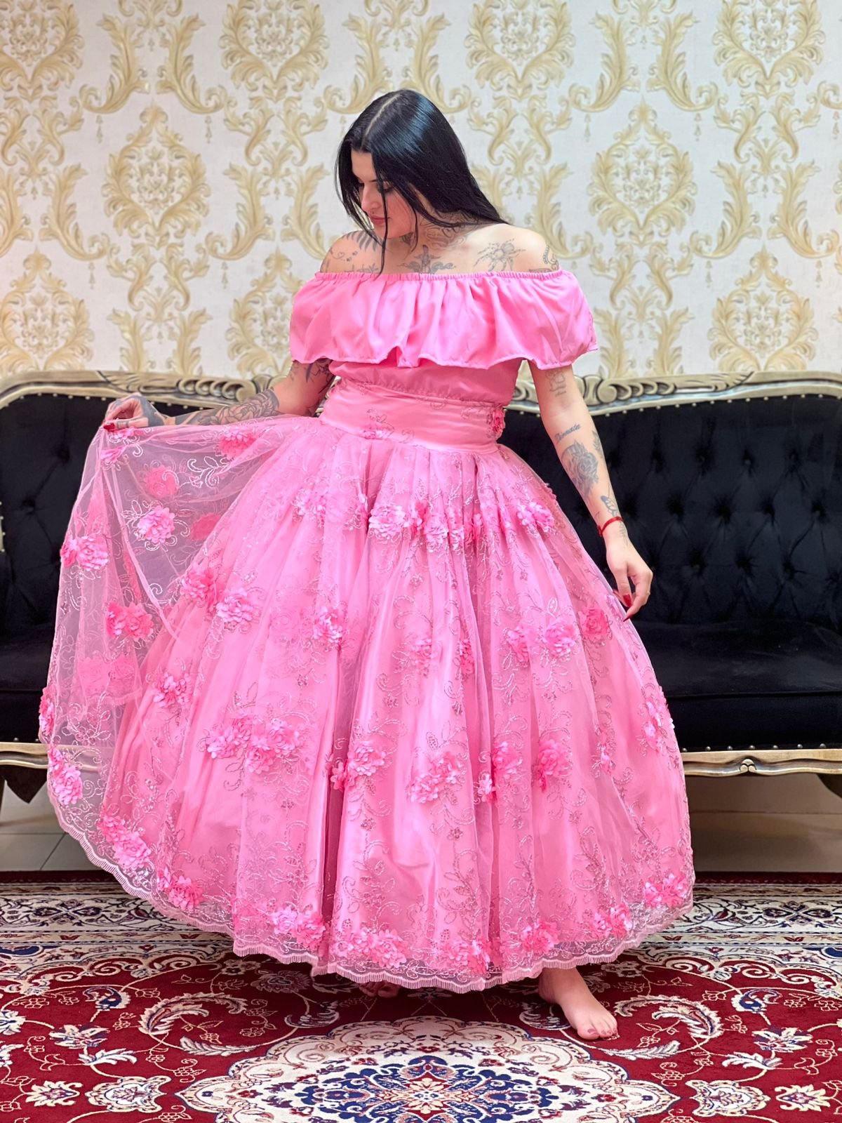 Saia Bordada Longa Rosa 717