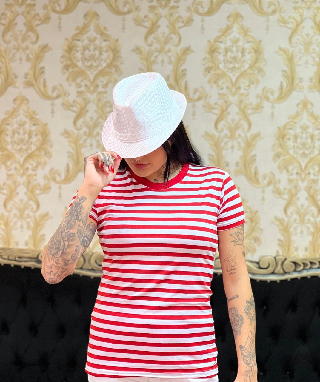 Blusa Listrada Bca/Verm 014