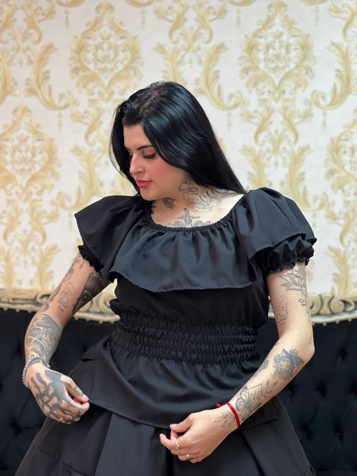 Blusa Babado Oxfor Preta 222