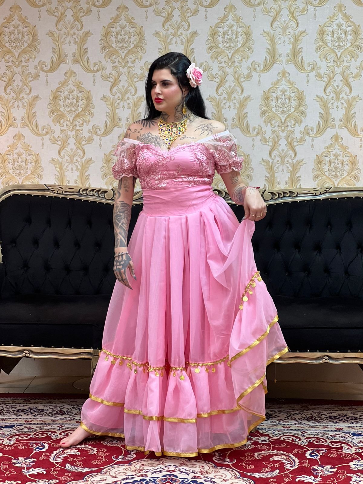 Saia 2 Babados Voal Rosa/Dou 8712