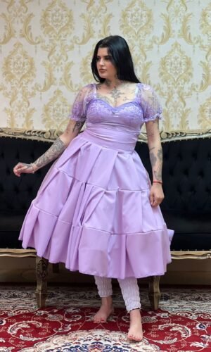 Saia Gomos Oxford Curta Lilas 501