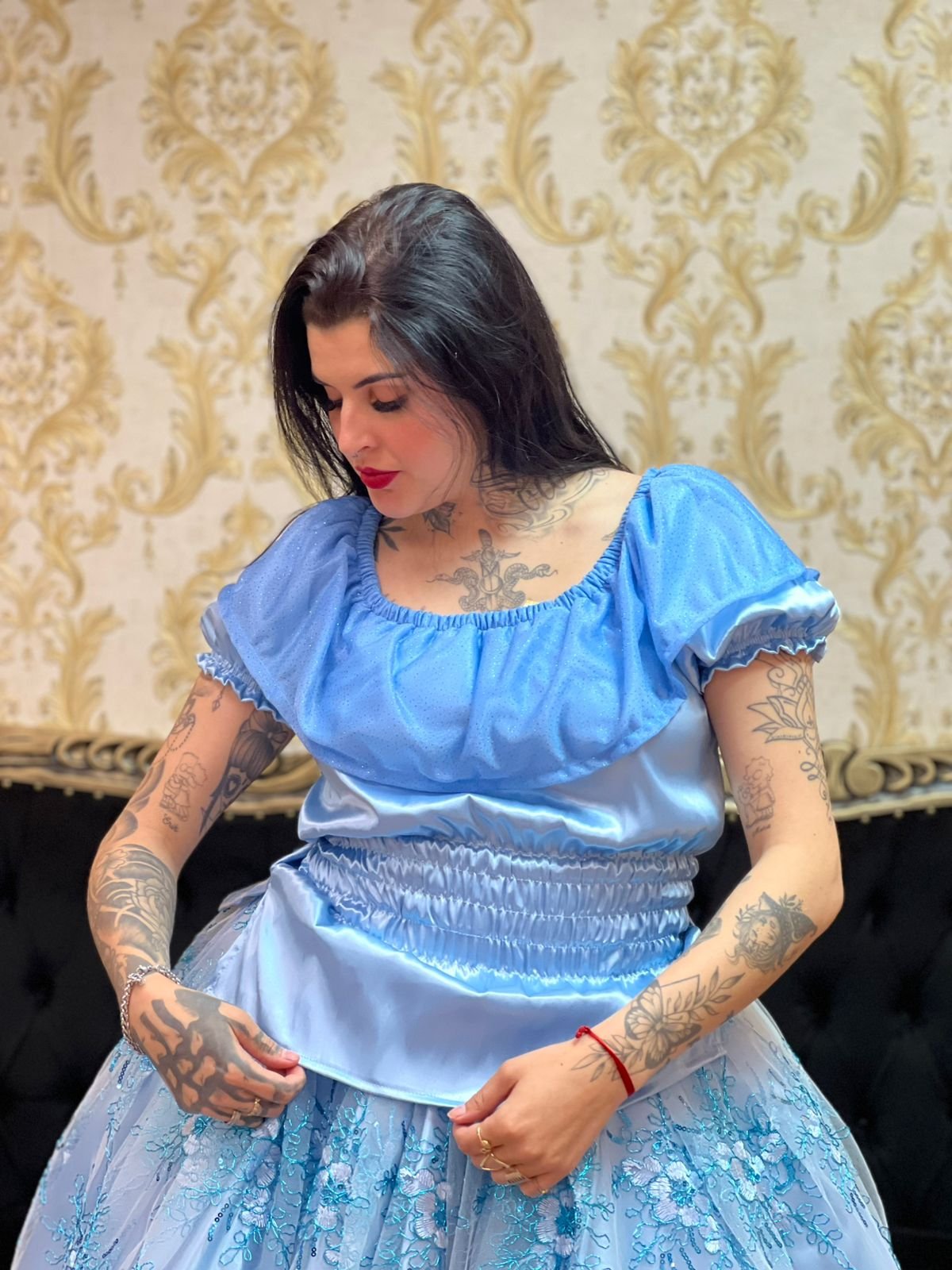 Blusa Babado Brilho Azul 401