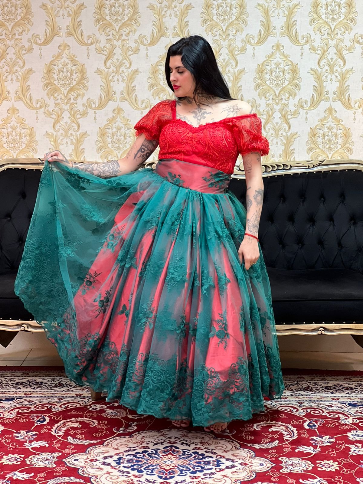 Saia Bordada Longa Verm/Verde 167