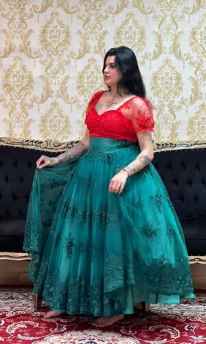 Saia Bordada Longa Verde 636