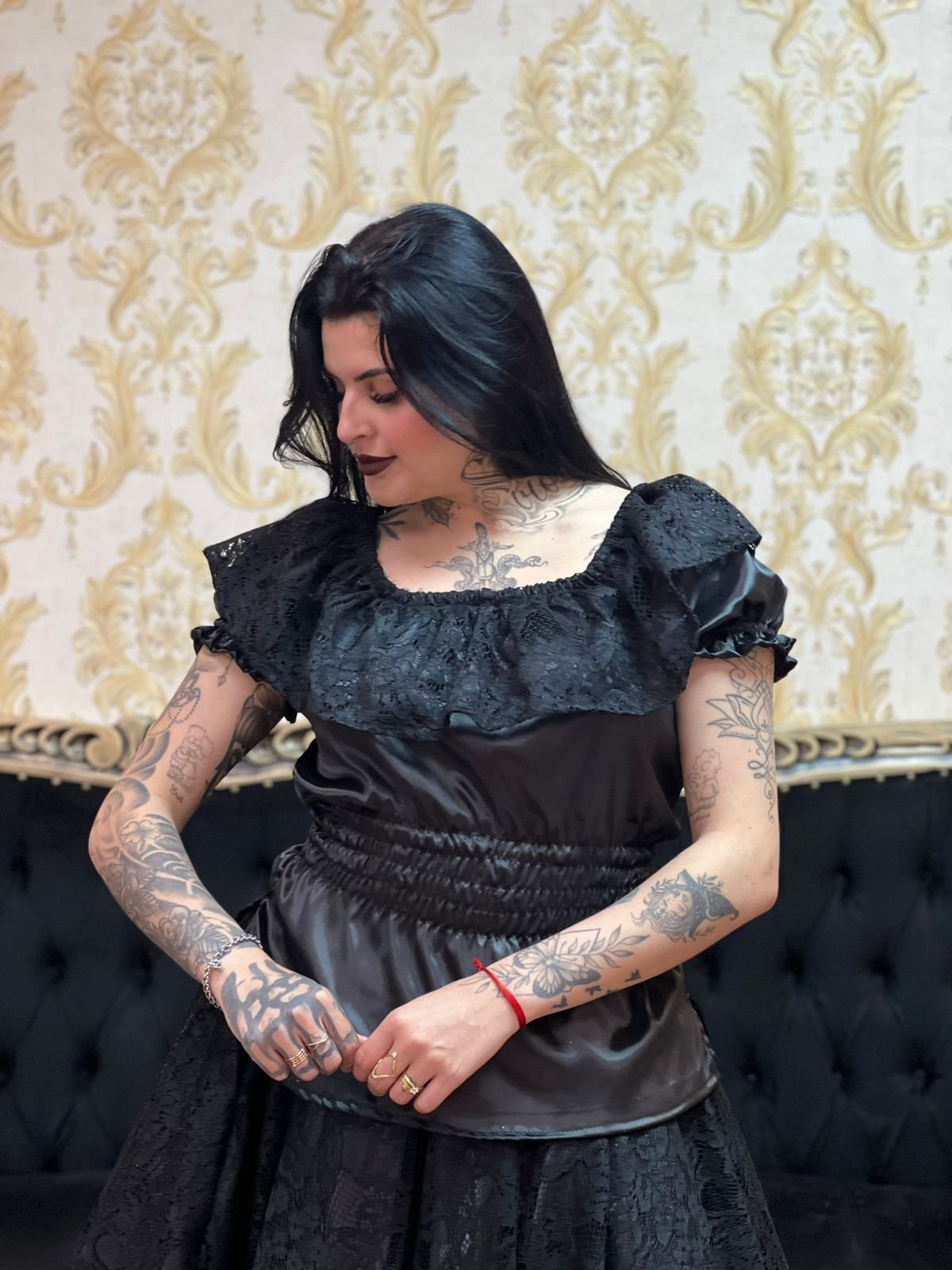 Blusa Babado Renda Preto 203