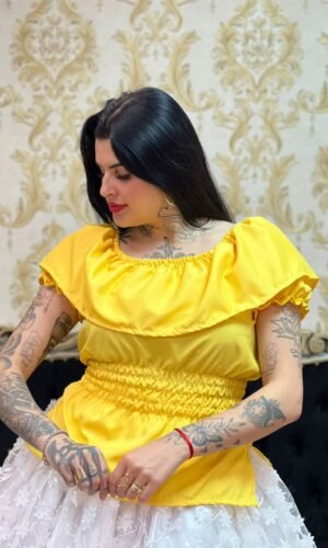 Blusa Babado Oxfor Amarela 307