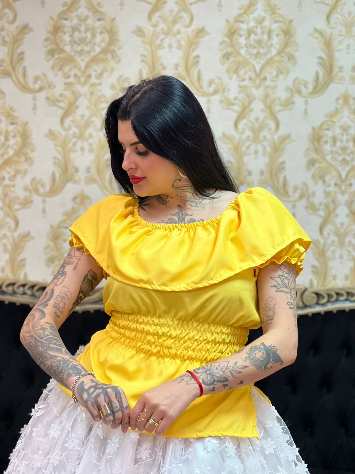 Blusa Babado Oxfor Amarela 307