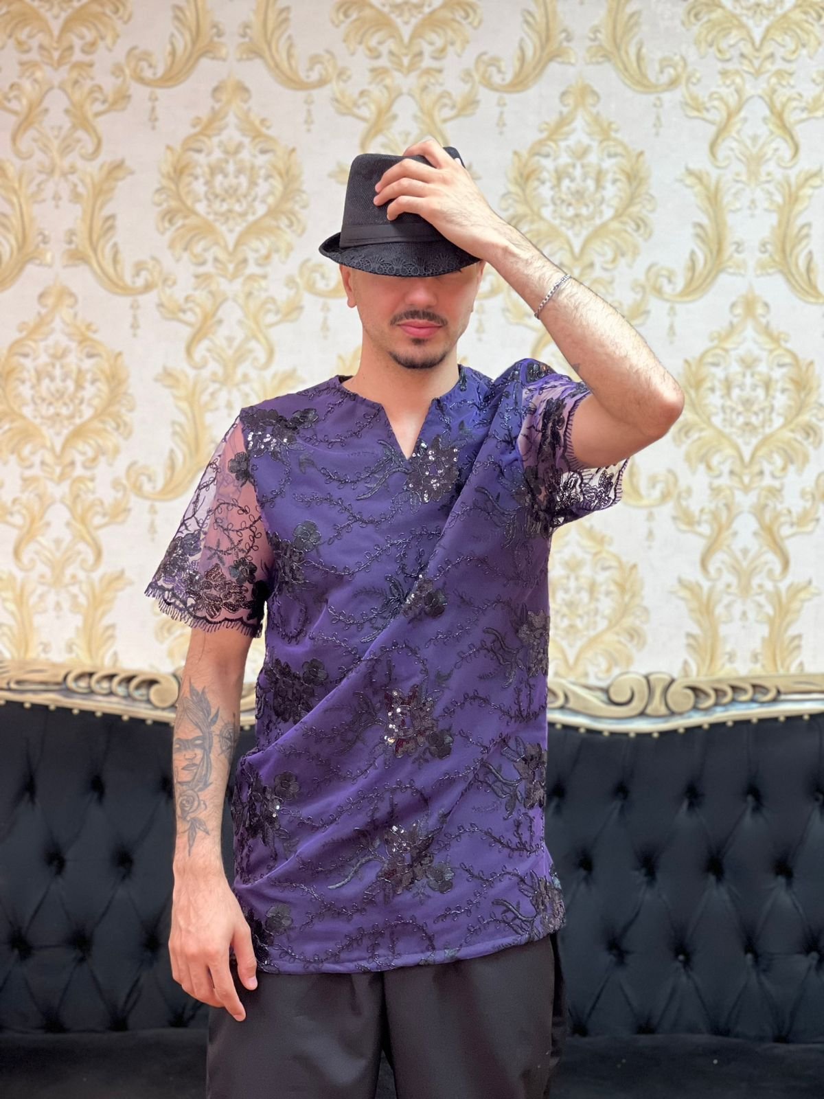 Kafta Bordada Slim Roxo/Pto 522