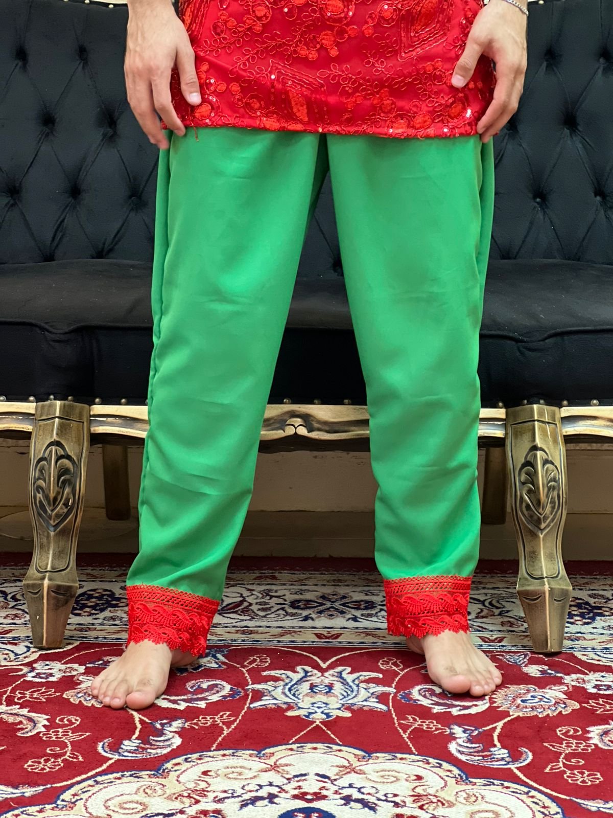 Calça Guipir Verde/Verm 607