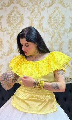 Blusa Babado Bordado Amarelo 309