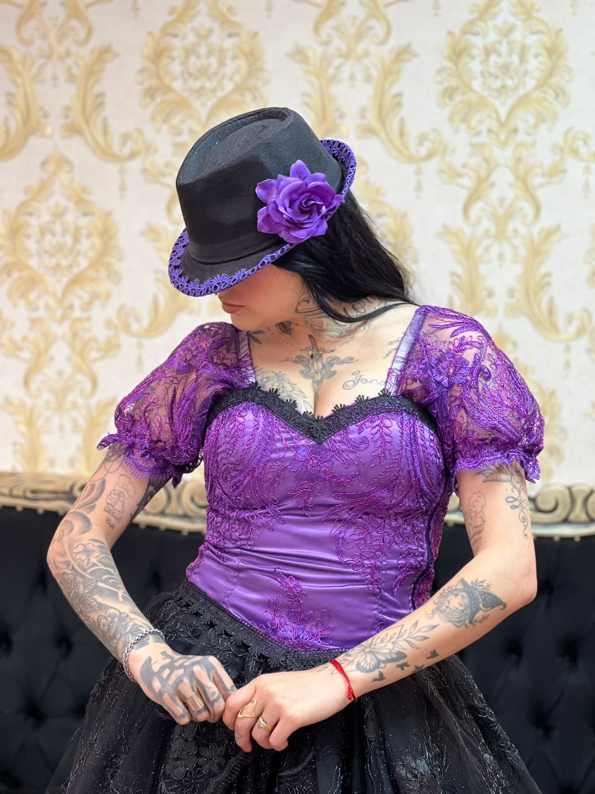 Corpete Bordado Roxo/Preto 502