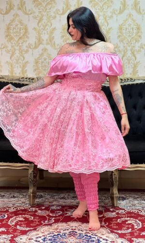 Saia Bordada Paetê Curta Rosa 757