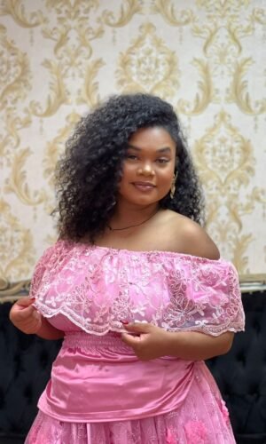 Blusa Babado Bordado Paetê Rosa 727