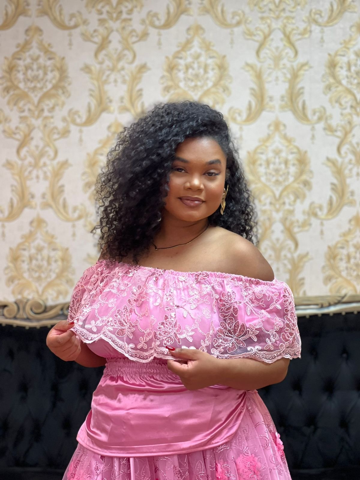 Blusa Babado Bordado Paetê Rosa 727