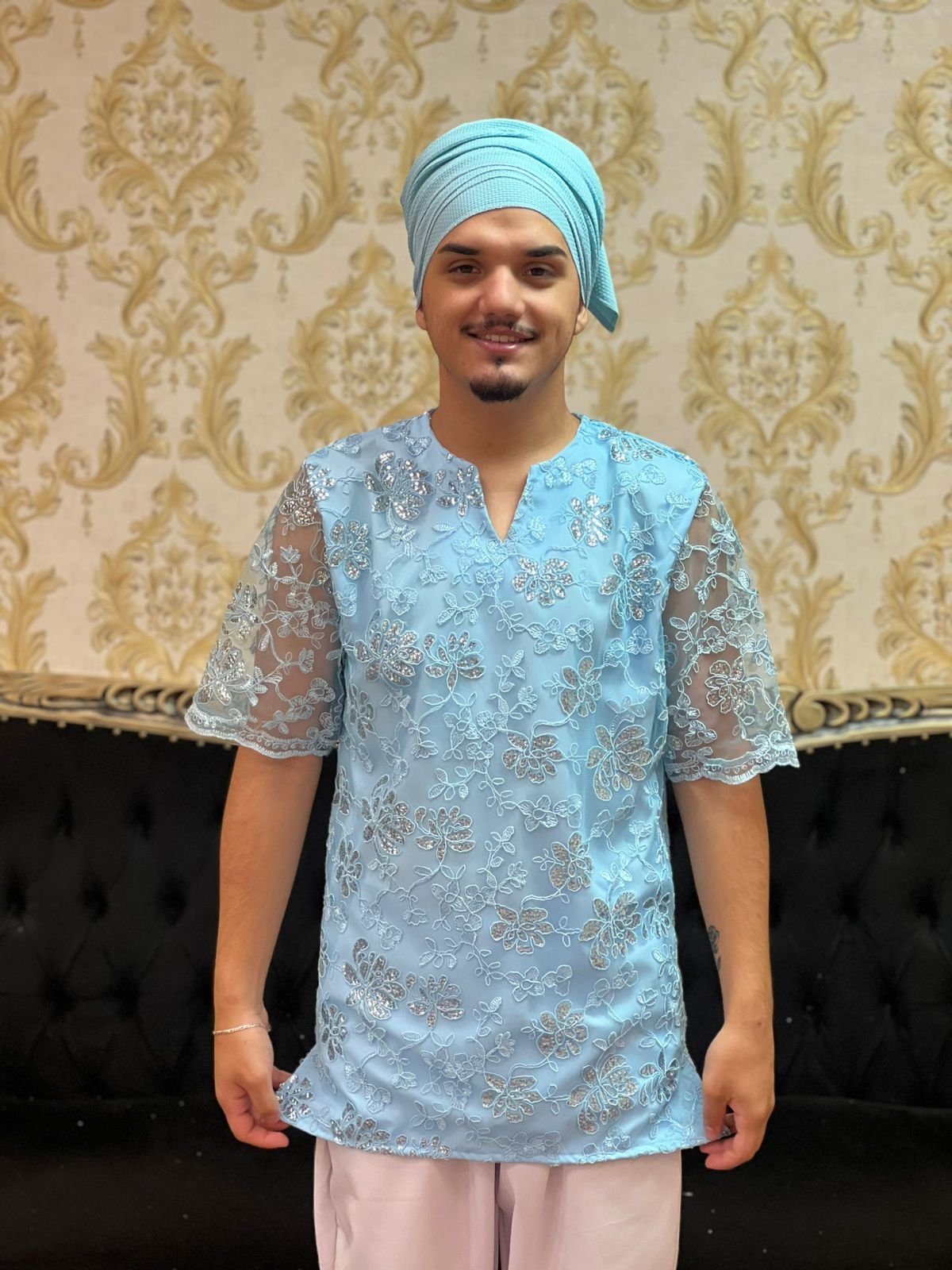 Kafta Bordada Slim Azul/Prata 425