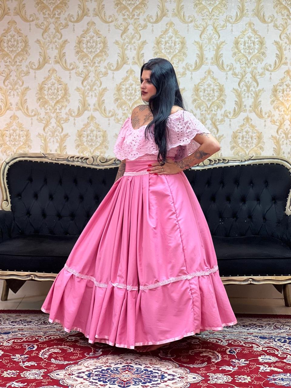 Saia 1 Babado Longa Rosa 709