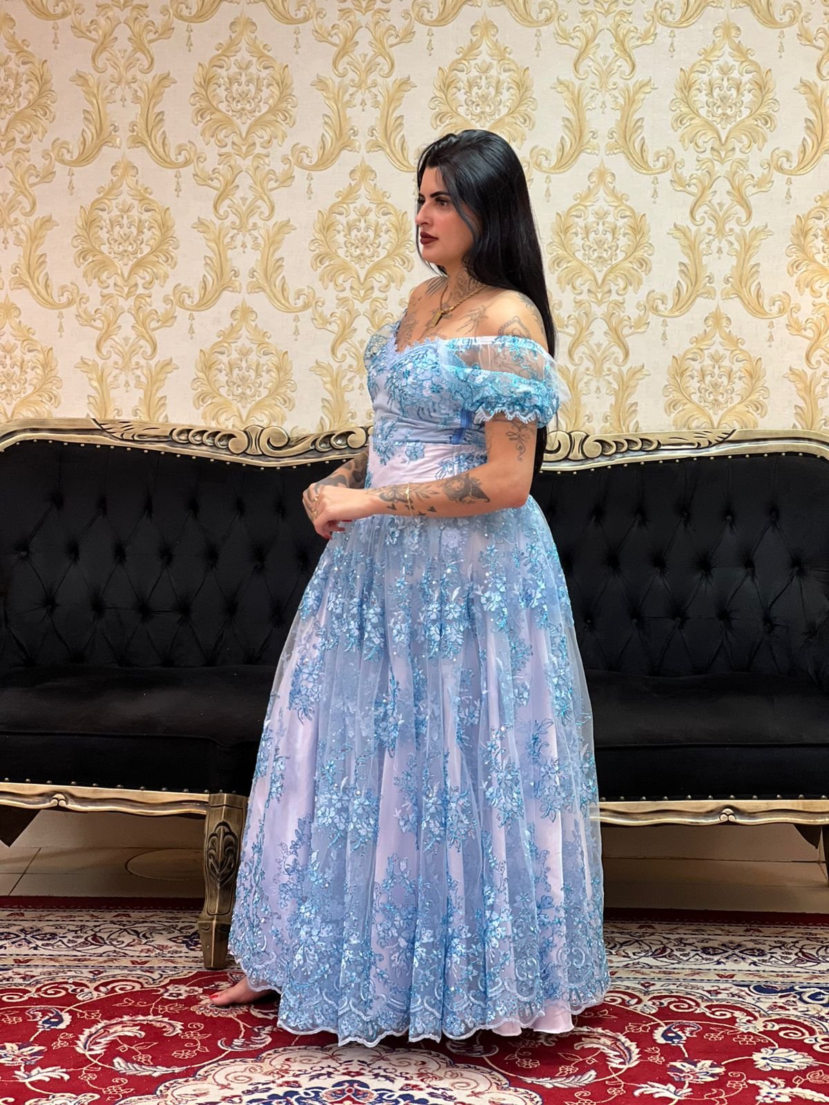 Saia Bordada Longa Bco/Azul 086