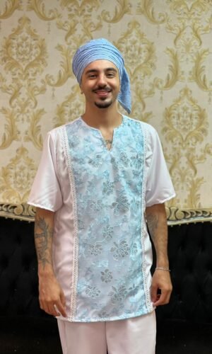 Kafta Bordada Branca/Azul 015