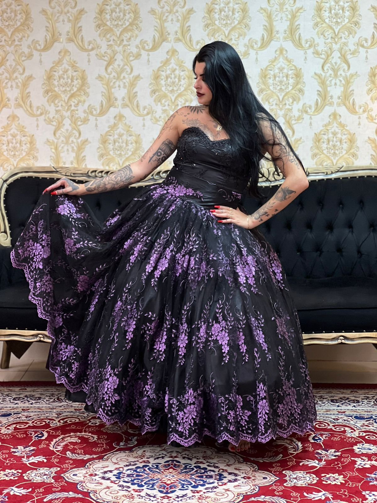 Saia Bordada Longa Pto/Roxo 2555