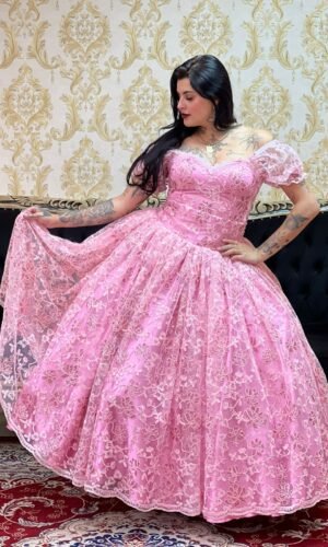 Saia Bordada Longa Paetê Rosa 721