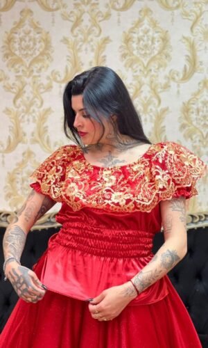 Blusa Babado Bordado Verm/Dou 100