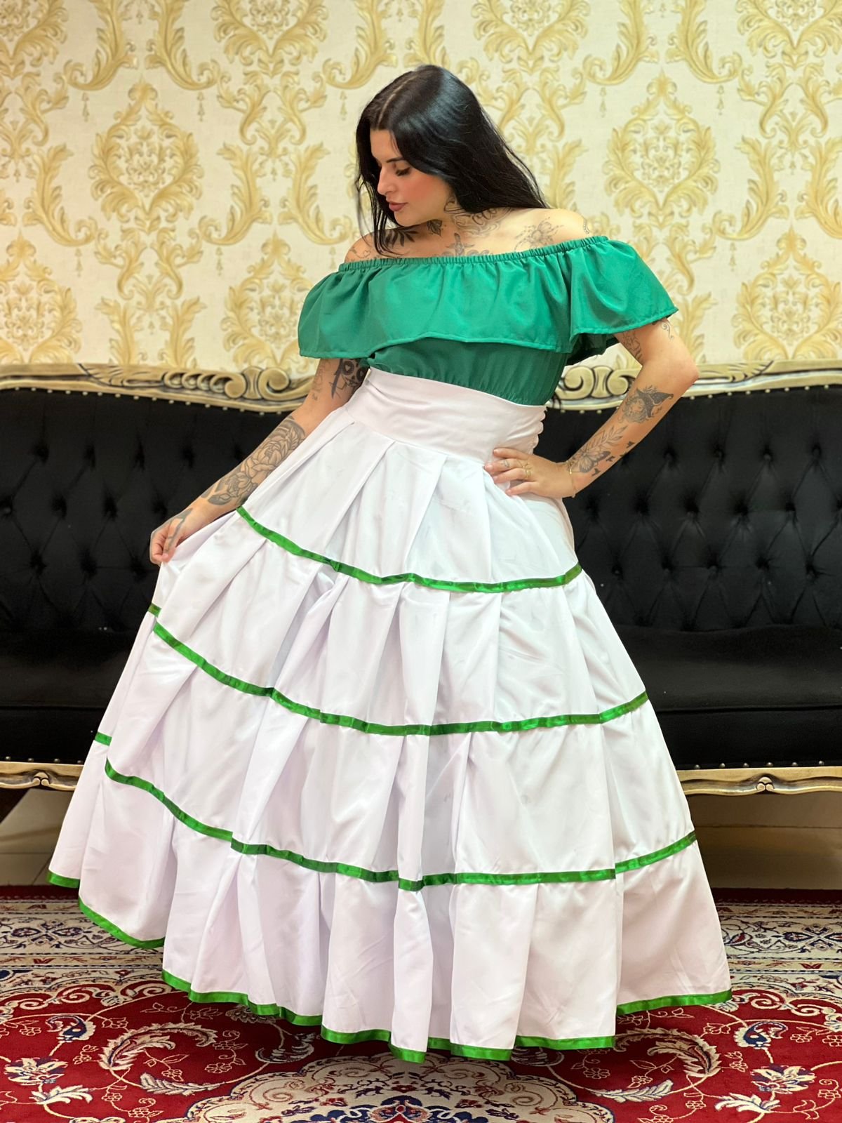 Saia Gomos Oxfor Longa Bco/Verde 032