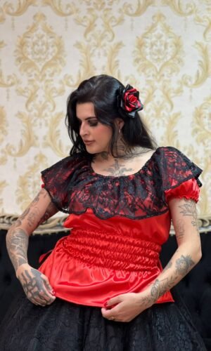 Blusa Babado Renda Verm/Preto 180