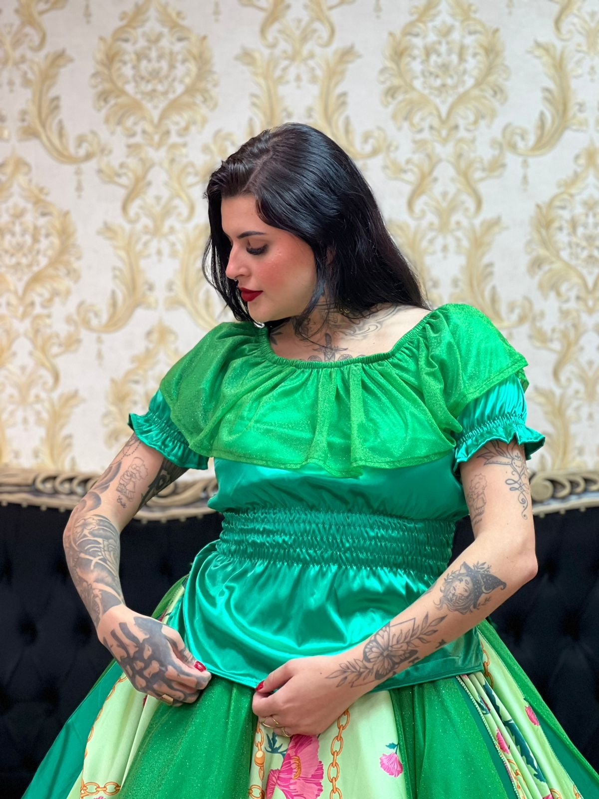 Blusa Babado Brilho Verde 615