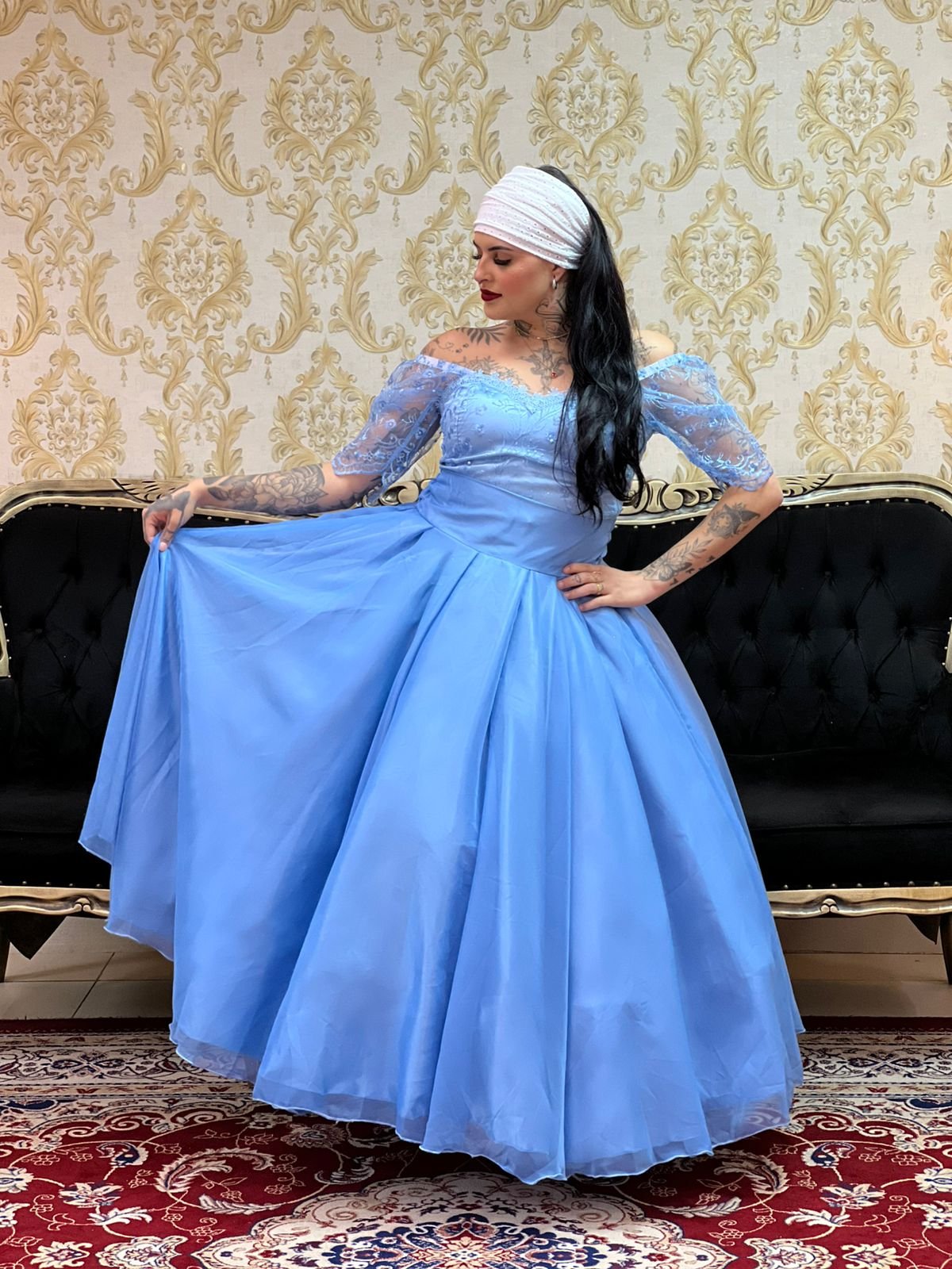 Saia Voal Longa Azul Turquesa 409