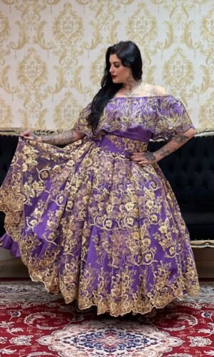 Saia Bordada Paete Longa Roxo/Dou 590